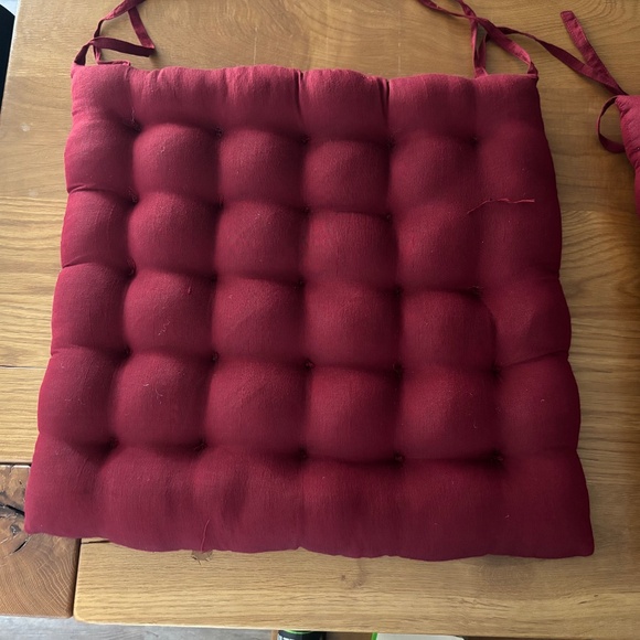Vintage 90s Chair Cushions with Back Ties - Set of Four - Red - 17" w x 16" d - Picture 5 of 7